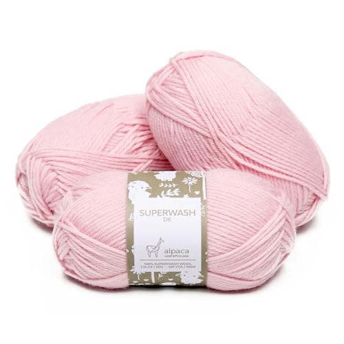 100% Superwash Wool Yarn 3 Skeins 150g DK Weight Knitting Crochet Baby Pink | Sourced from Peru for breathable warmth and 327yd total length per 150g pack ideal for soft baby garments hats and sweater - color: Baby Pink
