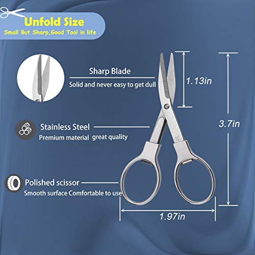 Friker Folding Scissors,Portable Telescopic Cutter Pocket Badge Scissors | 2 Pcs Mini Safe Silver Foldable Scissors for Household, Office, Handcrafts, Sewing, Nurse Use, Travel and Fishing - color: Silver