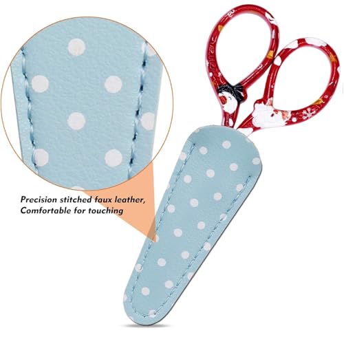 3.6 inch Sharp Embroidery Scissors Crochet with Leather Sheath for Knitting | Craft Scissors Small Scissors Pointed Tip Scissor Stainless Steel Precision Detail Scissor for Crafting Sewing Office Home - color: Red Christmas