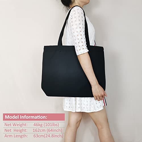 Koolmox Black Canvas Tote Bags, 6-Pack 17x14x3.9'' 12Oz Heavy Duty Cotton Bags with Handles and Bottom, Reusable Grocery Shopping Bag Bulk Sublimation Tote Bags Blank for Teachers Crafts - style: Black_open_17x14x3.9''