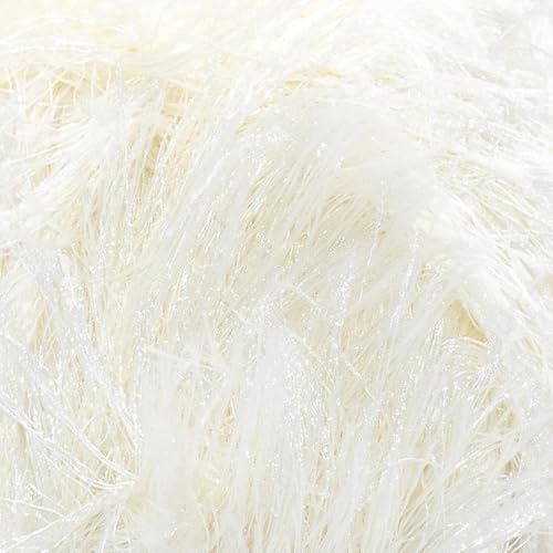 Estako Eyelash Yarn, Soft Fuzzy Faux Fur for Crochet and Knitting, Cream | 100% polyester, 3.53 oz, 153 yds, lei making, fringe trim, 4-5 mm needles, 3 mm hook, amigurumi, blankets, hats, rugs - color: 1300 - Cream, size: 1 Skein