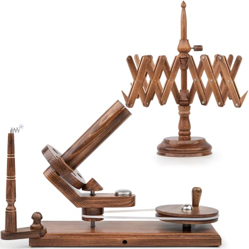 Handcrafted Jumbo Yarn Winder for Crocheting Set - Yarn Ball Winder Large Capacity with Anti-Slip Foam Base, Perfect Yarn Winder and Swift for All Yarn - Antique Beechwood (Winder + Swift) - color: Antique Beechwood (Winder + Swift)