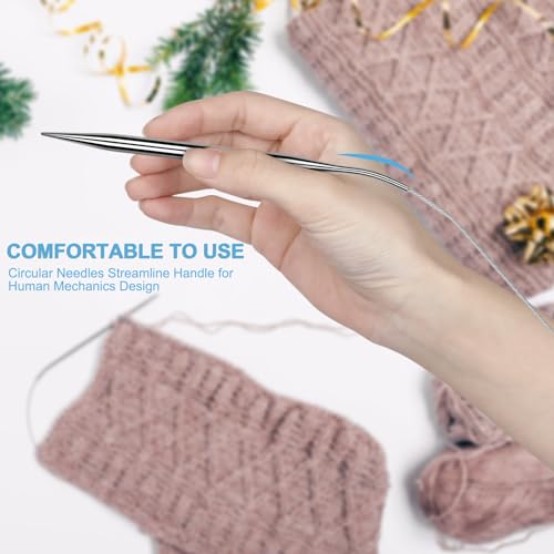 Aeelike Circular Knitting Needles Set, 2.5-10 mm Round Needle,47 inches | 9 PCS Smooth Long Needle Stainless Steel ( 120cm), Complete Smooth Needls Set for Socks Sweater Scarves DIY Craft, Ideal Gift - size: 120cm(from tip to tip)