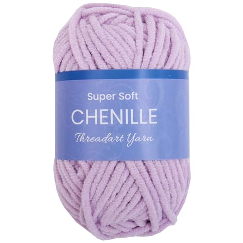 ThreadArt Chenille Yarn for Crochet, #5, Lavender 11 | Super soft plush chenille yarn for crochet, knitting, amigurumi, blankets and toys. Fluffy #5 weight, 50g/60yd skeins. - color: LAVENDER, size: SINGLE