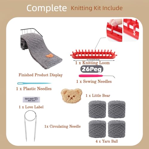Yarniss Knitting Loom Kits，Knitting Scarf Kits with Gray Yarn - color: Gray