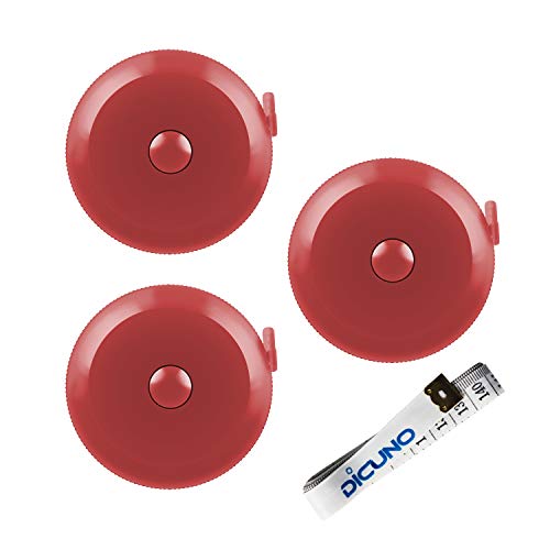 DiCUNO 3-Pack Soft Retractable Measuring Tape, 60-Inch 1.5 Meter, Red | Measuring Tape for Pocket, Body Tailor Sewing Craft Cloth, Medical Nursing, Tape Measure - color: Red*3pcs