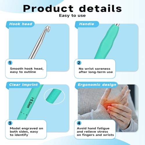 Mayboos 9 Sizes Crochet Hook Set 2.0mm~6.0mm 34 Pack Crochet Hooks | Knitting Needles with Ergonomic Handles Crochet Kit for Beginners with for Crocheters Beginners - size: 9 Sizes