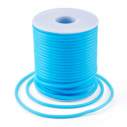 Beadthoven 3mm Hollow Pipe Rubber Tube Cords, 27Yards Barber Cord for Knitting Stitch Holder, Tubing Rubber Cord with Spool for Bracelet Jewelry Making DIY Crafts 1.5mm Hole - Deep Sky Blue - color: Deep Sky Blue, size: 3mm