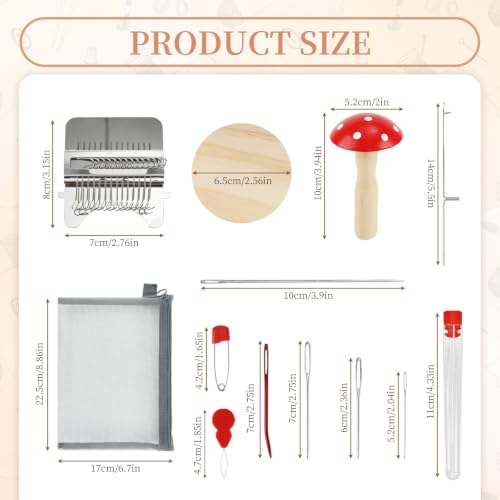 Premium Knit Patch Mending Kit - 14-Hook Darning Loom with Cute Darning Mushroom, 120 Colors Embroidery Floss, Full Repair Tools,Jeans, Clothes, DIY Weaving for Beginners