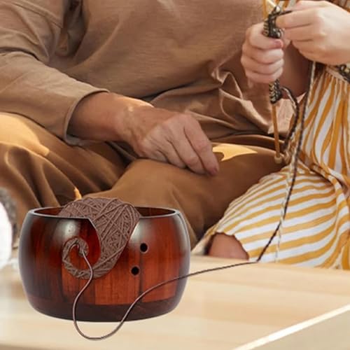 Joyeee Wooden Yarn Bowl, Yarn Holder for Crocheting, Crochet Bowl Accessories Holder with Holes Handmade to Prevent Slipping, Perfect Crochet Holder for Crocheting and Knitting Mothers Day Gift 6'' - color: B
