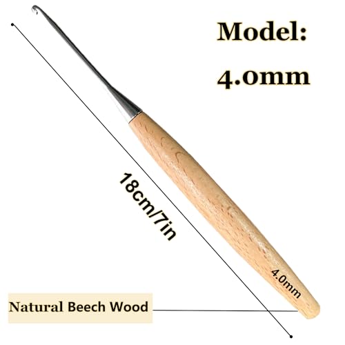 Beech Wood Crochet Hooks, 4mm Ergonomic Handle Long Crochet Needles | Comfortable Smooth Crochet Hooks Perfect for Hand DIY Crocheting Yarn, for Beginners and Experienced Crochet Lovers - size: 4mm