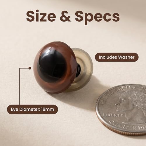 100PCS Brown Plastic Safety Screw Eyes Craft Eyes with Washer Crafts Making Accessories Supply (Diameter 18mm) - size: Diameter 18mm