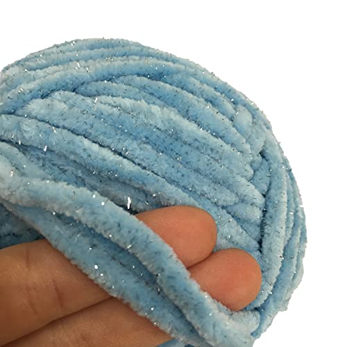 TROYARN Velvet Star, Silvery Glitter Chenille Baby Blanket Yarn Amigurumi Yarn for Crocheting and Knitting Super Bulky 100 gr (120 yds) Length: 110 m (10411 - Light Blue, 1 Skein) - color: 10411 - Light Blue, size: 1 Skein