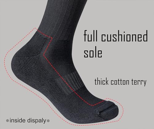 Men's Cushioned Cotton Crew Socks for Work Sport Casual | 90% Cotton, Seamless, Arch Support, Padded, Rib Cuff, Athletic - color: Black