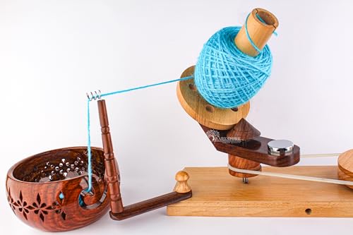 WARESHIRE Yarn Bowl and Ball Winder Combo Wooden Handmade Hand Operated | Natural Yarn Ball Winder Large Center Pull Cake with Wooden Yarn Bowl 6x3 inches | Yarn Ball Holder (Bowl+Mixwood) - color: Bowl+Mixwood