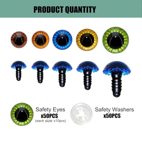 ARTCXC 50pcs 5size 11-23mm Safety Eyes for Crocheting | 50pcs Eyes + 50pcs Washers,Premium Material, Flower Texture Designed, for DIY Amigurumi Decor - color: Colors mixed