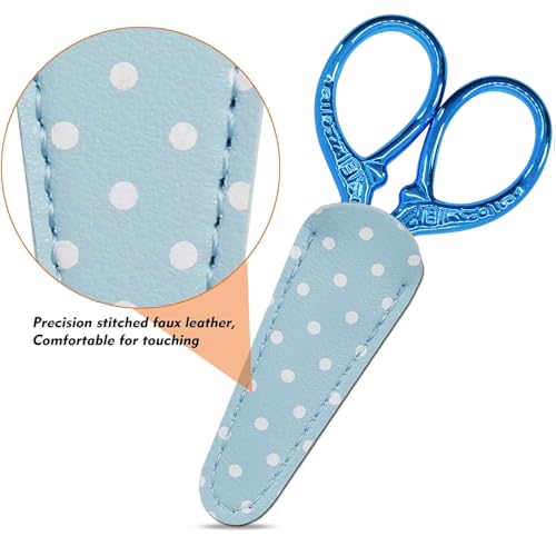 Small Thread Scissors 3.6 inch Stainless Steel Classic Scissors | Embroidery Scissors with Leather Cover Sewing DIY Tools Small Shear for Needlework DIY Craft Thread Cutting Cross Stitch - color: Dark Blue