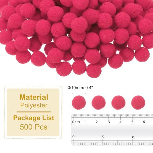 PATIKIL 0.4inch Pom Poms for Crafts, 500pcs Small Pompoms for Crafts Mini Puff Balls Bulk High Elasticity Fuzzy Balls for Hats Christmas Art DIY, Rose Red - color: Rose Red, size: 0.4inch