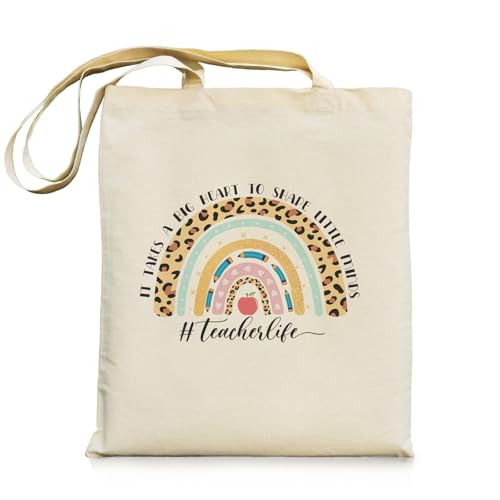 bmuvghi Teacher Appreciation Gifts Canvas Tote Bag It Takes a Big Heart to Shape Little Minds Reusable Shopping Grocery Bags Birthday Gift for Teachers Women - color: Teacher Life
