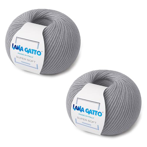 100% Merino Wool Yarn – Extrafine Super Soft Yarn for Knitting, Made in Italy by Lana Gatto, Super Soft Line, Gray-12504, 2-Pack (1.8 oz. / 137 yds Each) - color: Gray - 12504, size: 2
