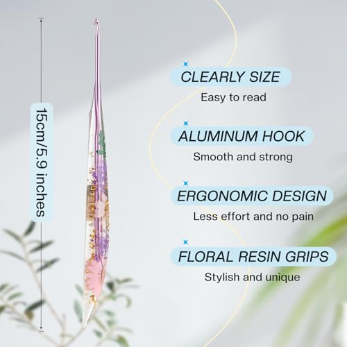 3.0mm Crochet Hook, Ergonomic Crochet Hooks with Floral Resin Grips | Stylish and Unique Knitting Needles ,Crochet Needles for Beginners, Arthritic Hands and Professional - size: 3.0mm