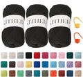Cotton Chainette Yarn,4 Medium (Worsted)-50% Cotton 50% Polyester-10oz,3 Pack,Knitting Yarn for Beginners,Thicker for Crocheting and Knitting (04 Black) - color: 04 Black