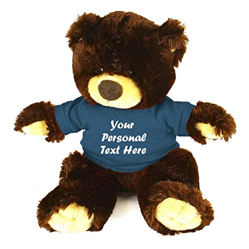 Plushland Chocolate Noah Teddy Bear 12 Inch, Stuffed Animal Personalized Gift - Custom Text on Shirt - Great Present for Mothers Day, Valentine Day, Graduation Day, Birthday (New Teal Shirt) - color: New Teal Shirt