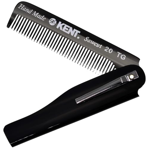 Kent 20T Black Graphite Handmade Folding Pocket Comb for Men, Fine Tooth Hair Comb Straightener for Everyday Grooming Styling Hair, Beard or Mustache, Use Dry or with Balms, Saw Cut, Made in England - color: Graphite, size: 2 Pack