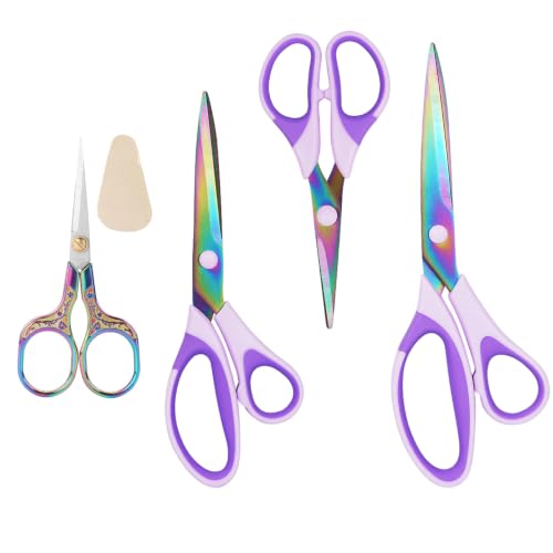 Titanium Coating Sewing Scissors Bundle, Professional Fabric Scissors Set, Ultra-Sharp Stainless Steel Blades, Ergonomic Handle, Great for Tailor, Embroidery, Craft (Colorful) - color: Colorful