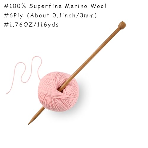 100% Merino Wool Yarn, 6-Ply Luxurious and Soft Yarn for Hand Knitting & Crocheting, 1.76 OZ/50g, 127 yds/116 Meters(Baby Pink, 1 Ball) - color: Baby Pink, size: 1 ball
