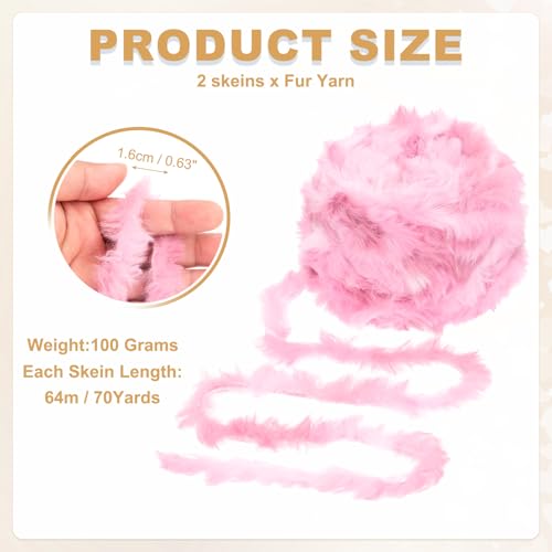 PATIKIL 70 Yards Fur Yarn, 2 Skeins 100 Grams Soft Plush Fluffy Chunky Polyester Faux Fur Eyelash Yarn for Crocheting Hand Knitting Blanket Hats Crochet Crafting, Rose Pink - color: Rose Pink
