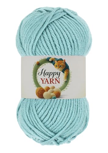 Sunny Cat Happy Yarn 50% Wool Yarn for Knitting & Crochet 3 x 3.5oz/100g, #5 Bulky Weight 3 x 120 Yards Soft Yarn for Sweaters Hats & Scarves Made in Turkey (Aqua Mist 74064) - color: Aqua Mist 74064