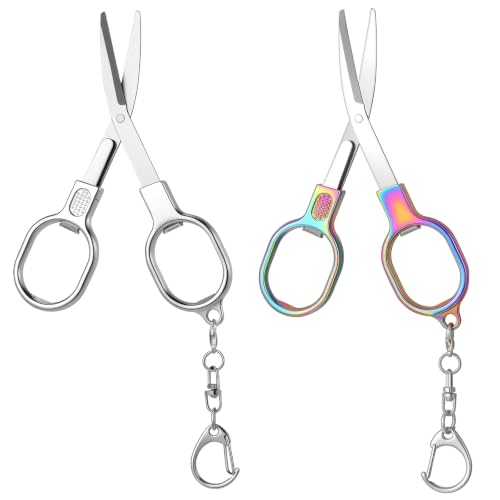 JJUNW 2 Pack Badge Scissors, Keychain Scissors Folding Stainless Steel Small Scissor, Portable Travel Folding Scissor For Travel, Home, Office, Craft, Sewing, Nurse Accessories