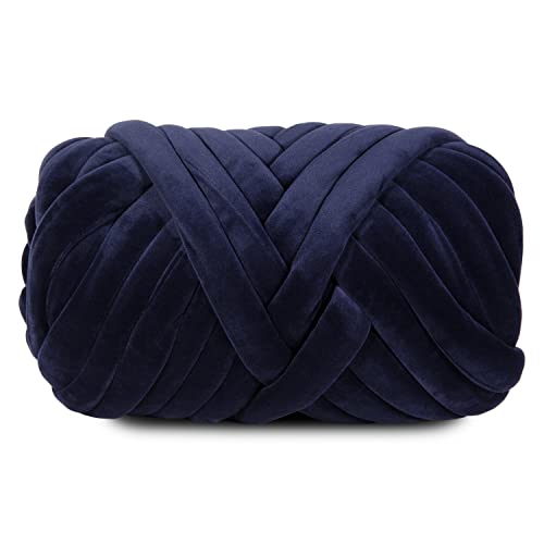 Super Soft Velvet Bulky Yarn, Navy Blue, 2.2 LBS, 36 Yards | Hand Knitting Blanket, Arm Knitting, Chunky Braided Knot Throw Blanket, Weave Craft Crochet, For Pillows, Handbag, DIY - color: Navy Blue (Velvet)