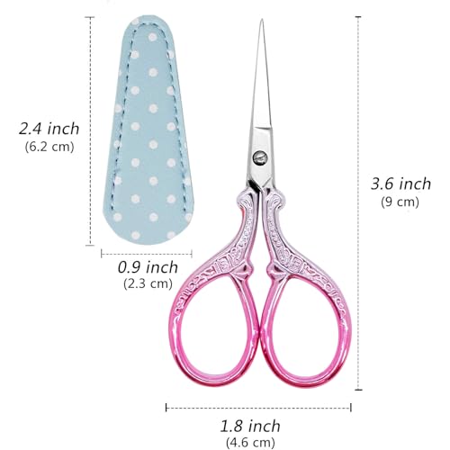 3.6Inch Little Scissors Sewing Scissors with Leather Scissor Cover | Stainless Steel Sharp Tip Craft Scissor for Embroidery Craft Needlework Artwork Cross Stitch DIY Thread - color: Silver Purple