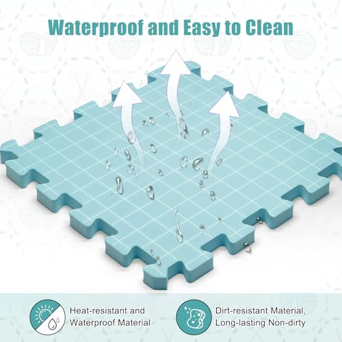 CraftyManor 9 PCS Blocking Mats for Knitting & Crochet Projects, Extra Thick Crochet Blocking Mat with 50 T- Pins, Knitting Board and Pins, Blue - color: Blue 9PCS-0.75in