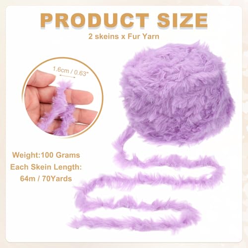 PATIKIL 70 Yards Fur Yarn, 2 Skeins 100 Grams Soft Plush Fluffy Chunky Polyester Faux Fur Eyelash Yarn for Crocheting Hand Knitting Blanket Hats Crochet Crafting, Grape Purple - color: Grape Purple