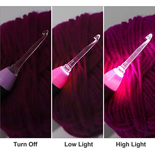 Yarniss Lighted Crochet Hook Set,11 Size Rechargeable Crochet Hook 2.5~8mm | Rechargeable Crochet Hooks with USB Cable,Glow In Dark Better for Night Crocheting - color: Pink-11 Size with Light