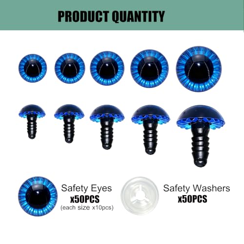 ARTCXC 50pcs 5size 11-23mm Safety Eyes for Crocheting | 50pcs Eyes + 50pcs Washers,Premium Material, Flower Texture Designed, for DIY Amigurumi Decor - color: Blue