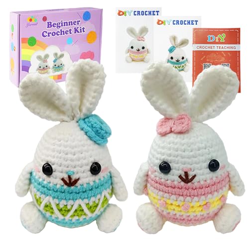 Yarniss Crochet Kit for Beginners,Easter Crochet Bunny Kit with Yarn,Crochet Starter Kit for Rabbit with Video Tutorials - color: colorful