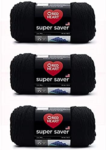 Red Heart Super Saver Yarn for Crocheting & Knitting, Black, 3-Pack - color: Black, size: 3-Pack