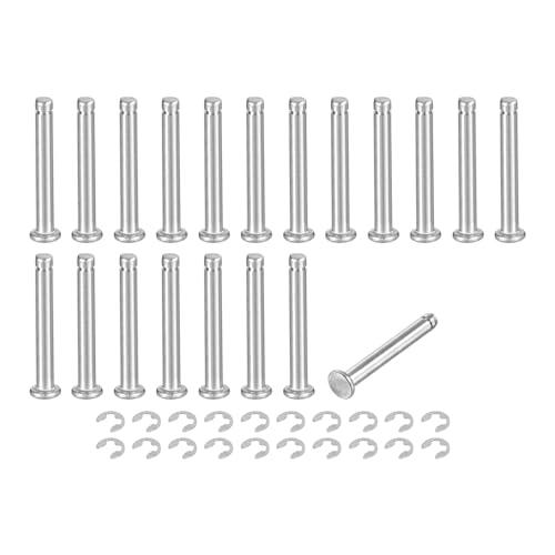 uxcell 20Set M4x30mm 304 Stainless Steel Cylindrical Shaft Snap Ring Locating Pin, Flat Head Grooved Hinge Cylinder Position Pin with E Clip Retaining Ring, Silver - size: M4x30mm