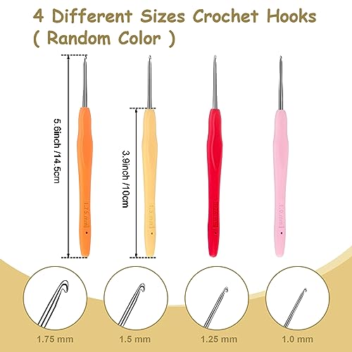 Katech 4pcs Small Sizes Crochet Hooks, 1.0mm, 1.25mm, 1.5mm, 1.75mm Lace Crochet Hook Ergonomic Handle, Smooth Crochet Needles for Dreadlocks Hair, Fine Work, Lace Knitting (Color is Random) | 1.0mm, 1.25mm, 1.5mm, 1.75mm Smooth Crochet Needles for Dreadl