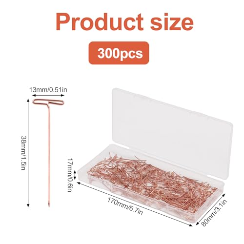 300pcs T Pins, 38mm/1.5in Stainless Steel T-Pins Straight Wig Pins Sewing Basting Pins for Blocking Knitting Crochet Quilting Projects Jewelry Modelling Crafts Making Accessories