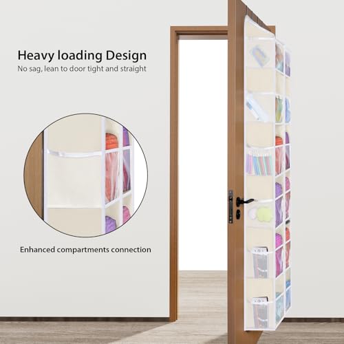 Univivi Hanging Yarn Storage Organizer with Side Pockets, 6 Tiers, Beige | 12 Clear Compartments, 12 Mesh Side Pockets, Large Capacity Over the Door Yarn Organizer for Crochet Storage - color: Beige, size: 6 LAYER