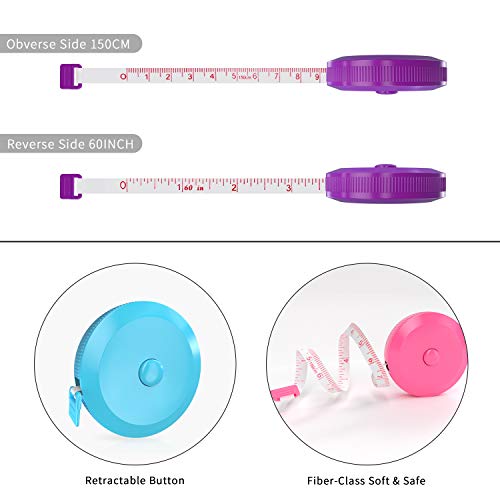 DiCUNO 3-Pack Soft Retractable Measuring Tape, 60-Inch 1.5 Meter, 3 Colors | Measuring Tape for Pocket, Body Tailor Sewing Craft Cloth Tape Measure, Color: Purple/Sky-Blue/Cherry-Pink - color: 3 Colors (Purple/Sky Blue/Pink)
