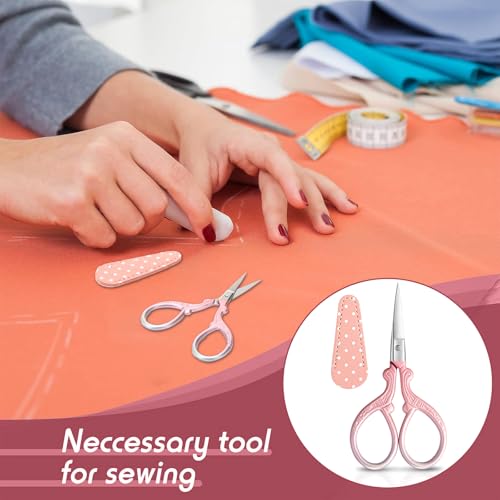 Honoson 4 Pcs Small Embroidery Scissors, 3.6", Simple, Classic Colors | Sewing Scissors with Leather Cover, Sharp Tip for Needlework Cross Stitch Crochet Knitting Craft, Stainless Steel Stork Shear - color: Classic Colors