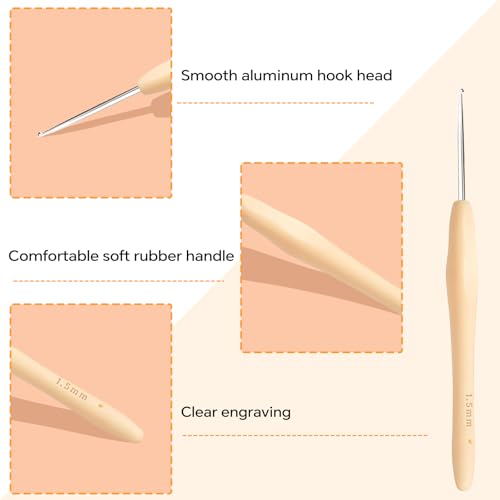 Small Size Crochet Hook Lace Crochet Needle, 1.5mm Crochet Hook, Ergonomic Crochet Hooks，Embroidery Thread Knitting Weaving Tool (1.5 mm) - size: 1.5mm