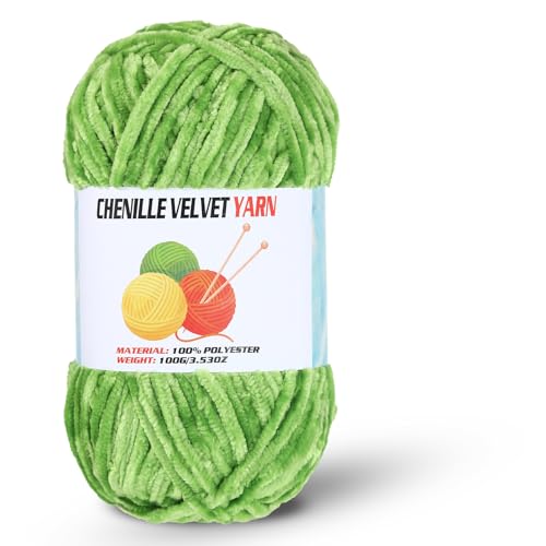 Velvet Chenille Chunky Yarn, Handcrafts Weaving Soft Chenille Yarn for Crocheting Clearance, Used for Making Baby Yarn Blanket, Clothes, Knitting Creations (1 - Grass Green) - color: 1 - Grass Green