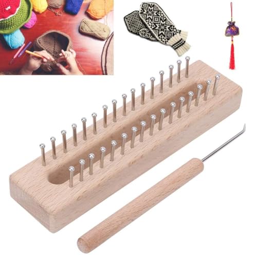 Beufee Wooden Knitting Loom, with Elbow Crochet Hook, Rectangular HandWeaving Machine Knitting Board 32 Pegs for Scarf Sweater Shawl Hat Craft